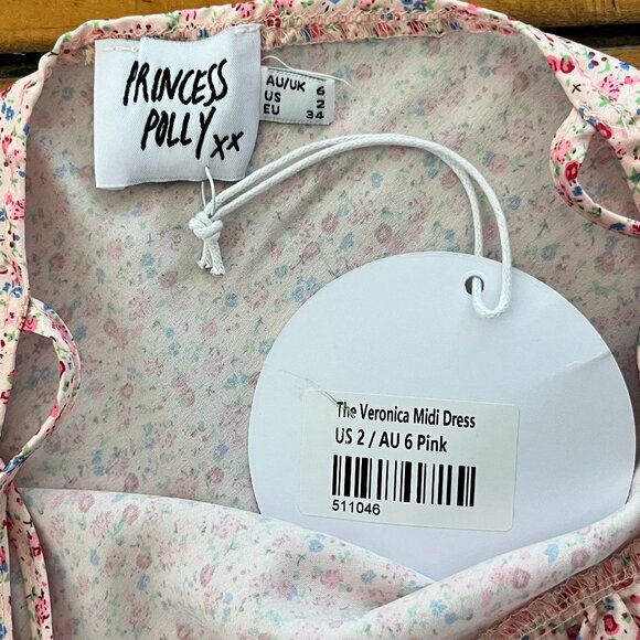 NWT Princess Polly Pink Floral The Veronica Midi Slip Dress, Size 2 - Picture 7 of 10